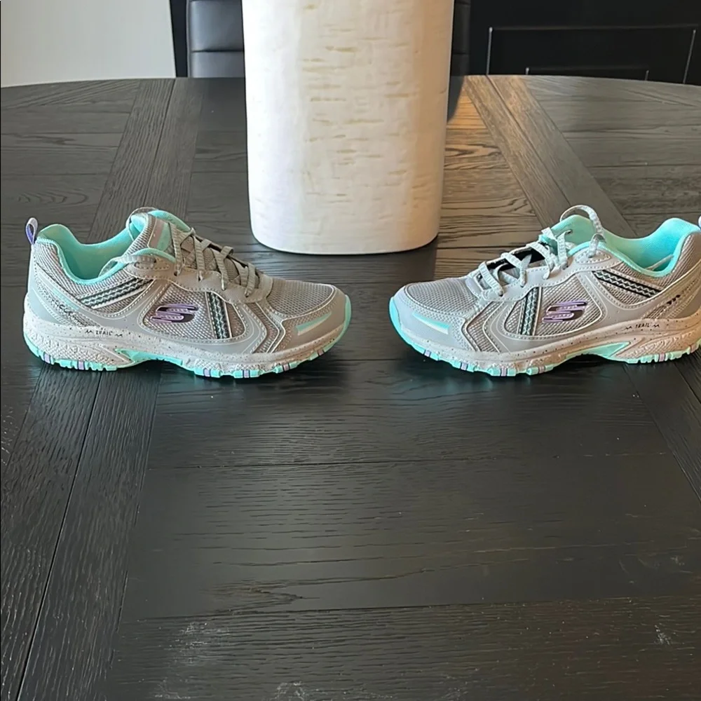 Skechers Trail Womens Grey Teal‎ Memory Foam Running Shoes Sneakers